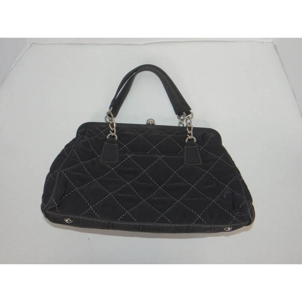 Vera Bradley Black Quilted Microfiber Kiss Lock Frame Handbag Floral Lining 3648
